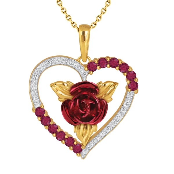 Romantic Heart Shaped Rose Pendant Necklace Red and White Rhinestone Women's Necklace Exquisite Jewelry Valentine's Day Gifts - Image 3