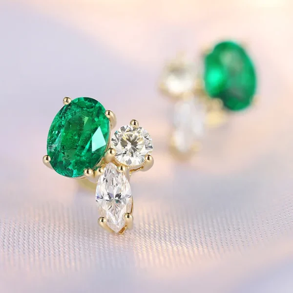 Charms Earrings Solid 18K Yellow Gold Earrings Studs for Women Lab Grown Emerald Handmade Jewelry Pendientes Mujer - Image 4