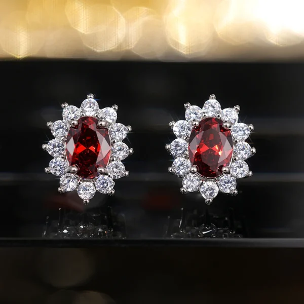 Huitan Full Zircon Stud Earrings for Women Blue/Purple/Red/Pink/Black/White/Green Oval CZ Wedding Trend Female Luxury Jewelry - Image 3