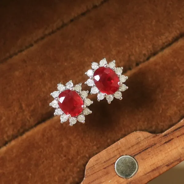 Aimgal Fine Jewelry AU750 18K Gold 1ct Natural Vivid Red Ruby Stud Earrings Trendy Pendant for Wedding Party or Gift - Image 2
