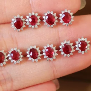 Aimgal Fine Jewelry AU750 18K Gold 1ct Natural Vivid Red Ruby Stud Earrings Trendy Pendant for Wedding Party or Gift