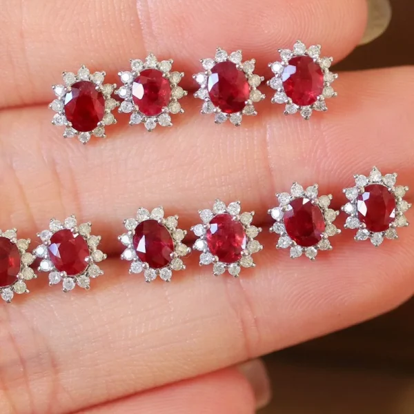 Aimgal Fine Jewelry AU750 18K Gold 1ct Natural Vivid Red Ruby Stud Earrings Trendy Pendant for Wedding Party or Gift