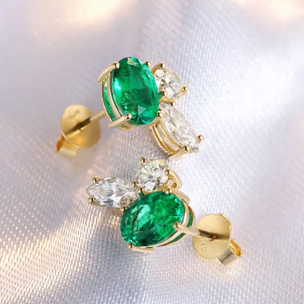 Charms Earrings Solid 18K Yellow Gold Earrings Studs for Women Lab Grown Emerald Handmade Jewelry Pendientes Mujer - Image 3