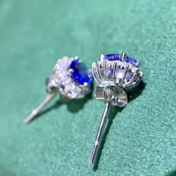 SGARIT Fine Jewelry18k White Gold 1ct Sri Lanka Royal Blue Natural Sapphire Diamond Earrings Wedding Daily Life Vintage Earrings - Image 5