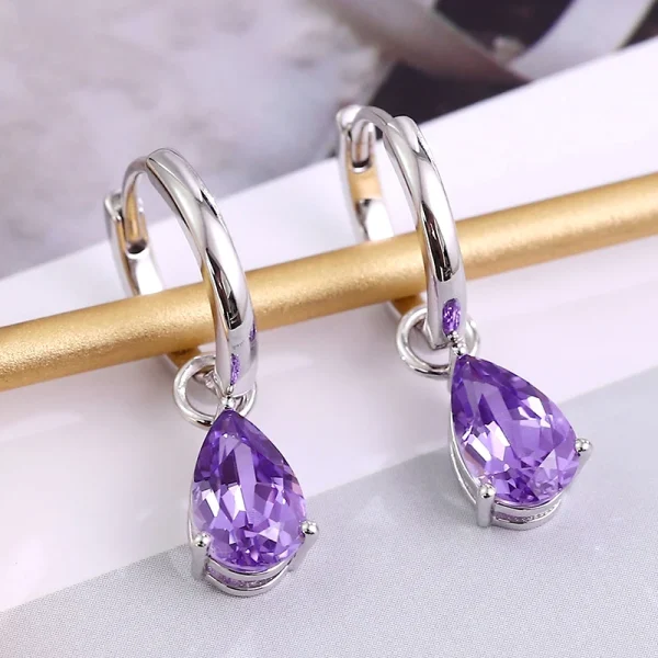 Classic 925 Sterling Silver Purple Color Lab Grown Gemstone Fine Jewelry Earrings Other Fashion Earrings European and American - Image 2