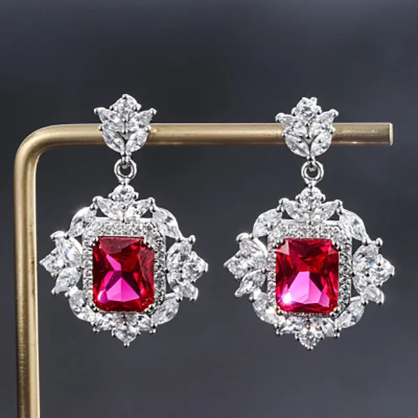 Vintage Ruby Gemstone Drop Earrings/Rings/Necklace High Carbon Diamond Wedding Engagement Fine Jewelry Set Charms Gift for Women - Image 9