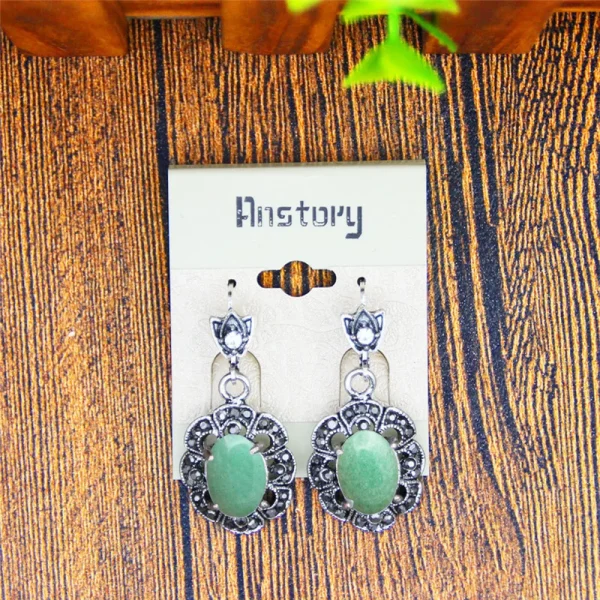 Natural Jades Necklace Earrings Jewelry Set Rhinestone Vintage Look Fashion Jewelry For Women TS404 - Image 12