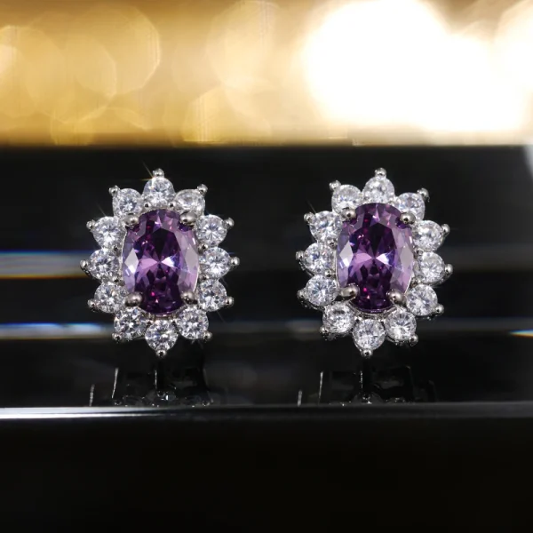 Huitan Full Zircon Stud Earrings for Women Blue/Purple/Red/Pink/Black/White/Green Oval CZ Wedding Trend Female Luxury Jewelry - Image 14