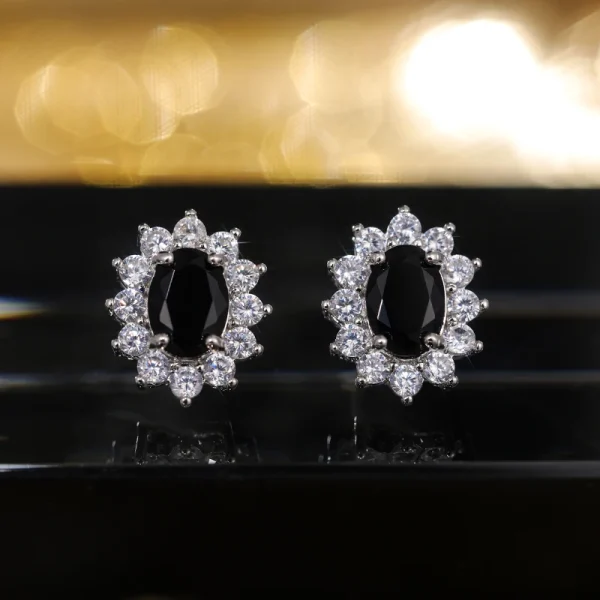 Huitan Full Zircon Stud Earrings for Women Blue/Purple/Red/Pink/Black/White/Green Oval CZ Wedding Trend Female Luxury Jewelry - Image 4