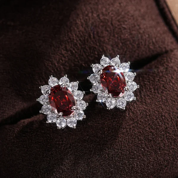 Huitan Full Zircon Stud Earrings for Women Blue/Purple/Red/Pink/Black/White/Green Oval CZ Wedding Trend Female Luxury Jewelry - Image 9
