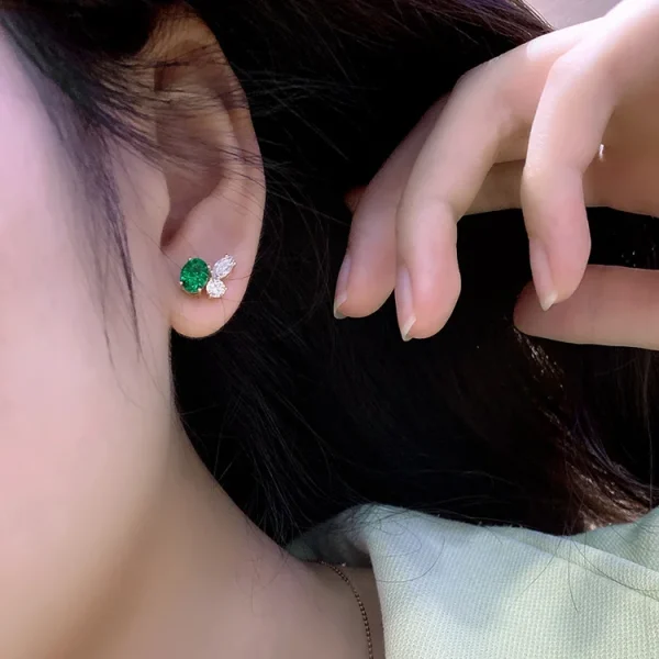 Charms Earrings Solid 18K Yellow Gold Earrings Studs for Women Lab Grown Emerald Handmade Jewelry Pendientes Mujer - Image 6