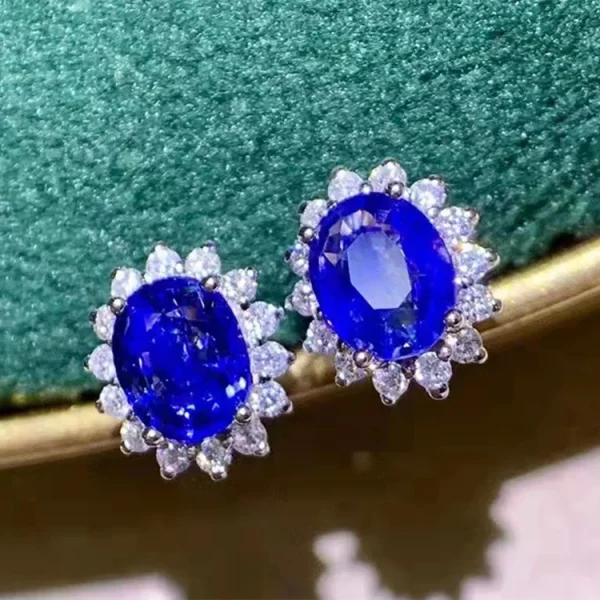 SGARIT Fine Jewelry18k White Gold 1ct Sri Lanka Royal Blue Natural Sapphire Diamond Earrings Wedding Daily Life Vintage Earrings - Image 2
