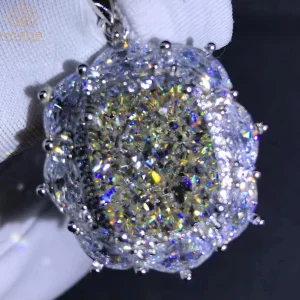 WUIHA Vintage Real 925 Sterling Silver 3EX Cushion Cut 10CT VVS D Color Created Moissanite Wedding Pendant Necklace Fine Jewelry