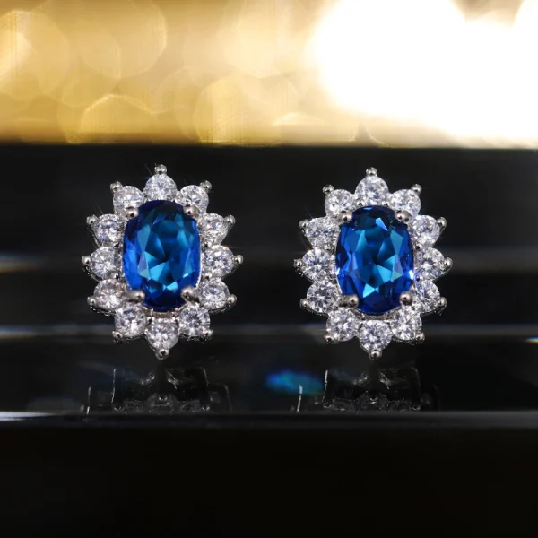 Huitan Full Zircon Stud Earrings for Women Blue/Purple/Red/Pink/Black/White/Green Oval CZ Wedding Trend Female Luxury Jewelry - Image 2