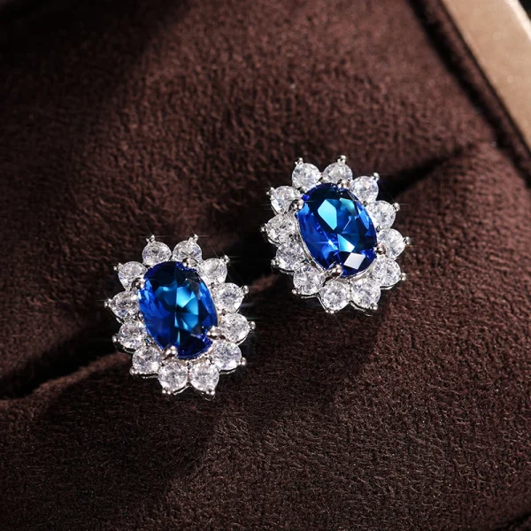 Huitan Full Zircon Stud Earrings for Women Blue/Purple/Red/Pink/Black/White/Green Oval CZ Wedding Trend Female Luxury Jewelry - Image 13