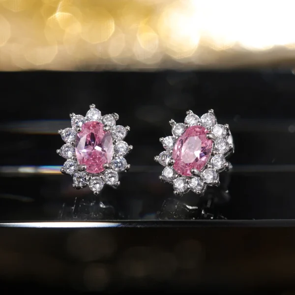 Huitan Full Zircon Stud Earrings for Women Blue/Purple/Red/Pink/Black/White/Green Oval CZ Wedding Trend Female Luxury Jewelry - Image 15