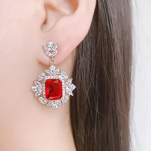 Vintage Ruby Gemstone Drop Earrings/Rings/Necklace High Carbon Diamond Wedding Engagement Fine Jewelry Set Charms Gift for Women - Image 10