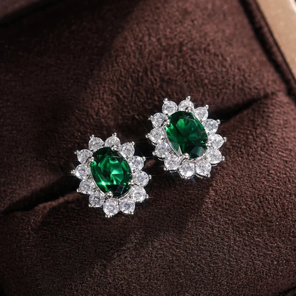 Huitan Full Zircon Stud Earrings for Women Blue/Purple/Red/Pink/Black/White/Green Oval CZ Wedding Trend Female Luxury Jewelry - Image 8