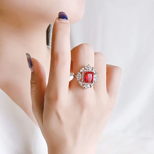 Vintage Ruby Gemstone Drop Earrings/Rings/Necklace High Carbon Diamond Wedding Engagement Fine Jewelry Set Charms Gift for Women - Image 8