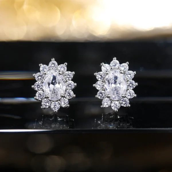 Huitan Full Zircon Stud Earrings for Women Blue/Purple/Red/Pink/Black/White/Green Oval CZ Wedding Trend Female Luxury Jewelry - Image 5