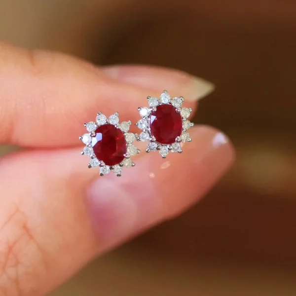 Aimgal Fine Jewelry AU750 18K Gold 1ct Natural Vivid Red Ruby Stud Earrings Trendy Pendant for Wedding Party or Gift - Image 3