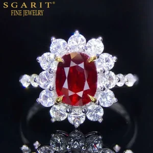 SGARIT Custom Jewellery 18K Gold Engagement Wedding 1.52ct Pigeon Blood Red Unheated Natural Ruby Gem Stone Jewelry Ring