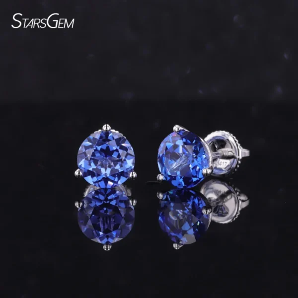 China Wholesale Jewelry Starsgem 5mm Round Shape Luxury Engagement 3 Claw 14K Gold Lab Blue Sapphire Stud Earring