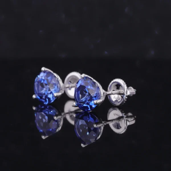 China Wholesale Jewelry Starsgem 5mm Round Shape Luxury Engagement 3 Claw 14K Gold Lab Blue Sapphire Stud Earring - Image 2