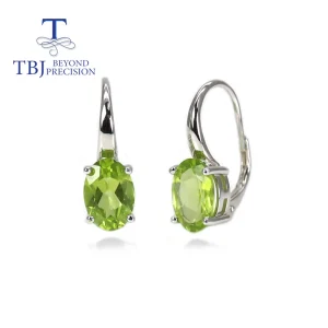 TBJ,Natural peridot oval 7*10mm gemstone earrings 925 sterling silver simple design for everyday wear fine jewelry