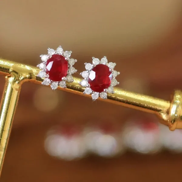 Aimgal Fine Jewelry AU750 18K Gold 1ct Natural Vivid Red Ruby Stud Earrings Trendy Pendant for Wedding Party or Gift - Image 5
