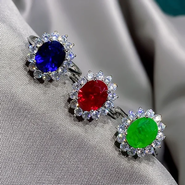 Wholesale Jewelry Artificial Retro Color Treasure Princess S925 Silver Ring Main Stone 8*10 Ring