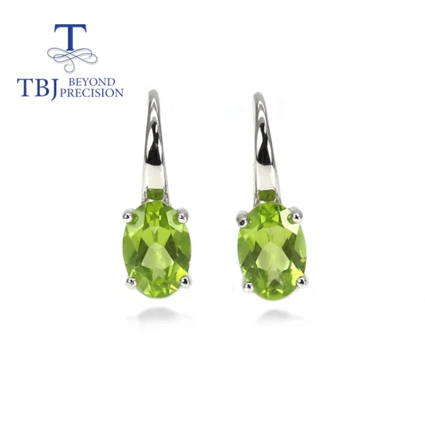 TBJ,Natural peridot oval 7*10mm gemstone earrings 925 sterling silver simple design for everyday wear fine jewelry - Image 2