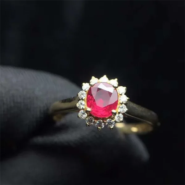 18k Gold  Sri Lanka Top-grade 0.65ct Natural Red Oval Facetted Cut Ruby South Africa Real Diamond Delicate Flower Female Ring - Image 3