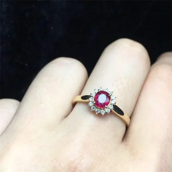 18k Gold  Sri Lanka Top-grade 0.65ct Natural Red Oval Facetted Cut Ruby South Africa Real Diamond Delicate Flower Female Ring - Image 6