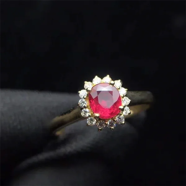 18k Gold  Sri Lanka Top-grade 0.65ct Natural Red Oval Facetted Cut Ruby South Africa Real Diamond Delicate Flower Female Ring - Image 5