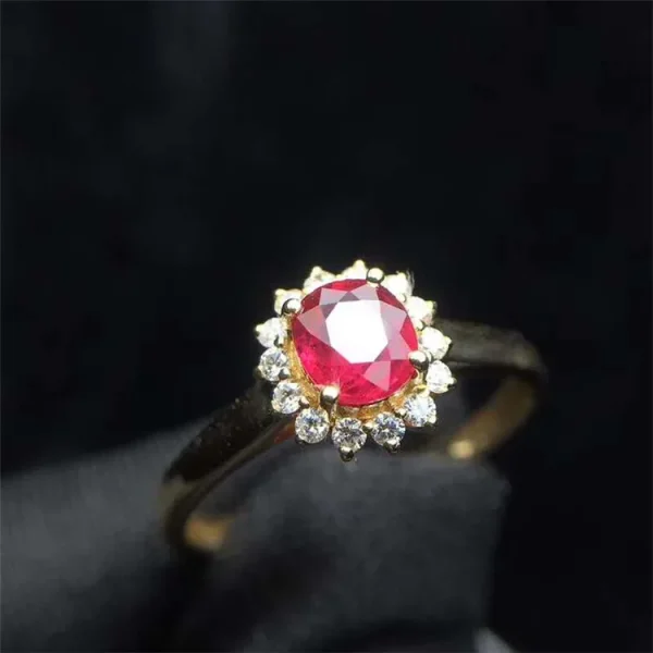 18k Gold  Sri Lanka Top-grade 0.65ct Natural Red Oval Facetted Cut Ruby South Africa Real Diamond Delicate Flower Female Ring - Image 4