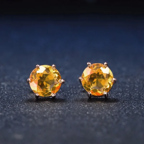 Bwell OL Style  Natural Gemstone 925 Sterling Silver J7mm Citrine Six Claws Stud Earrings S925 for Women EI027 - Image 2