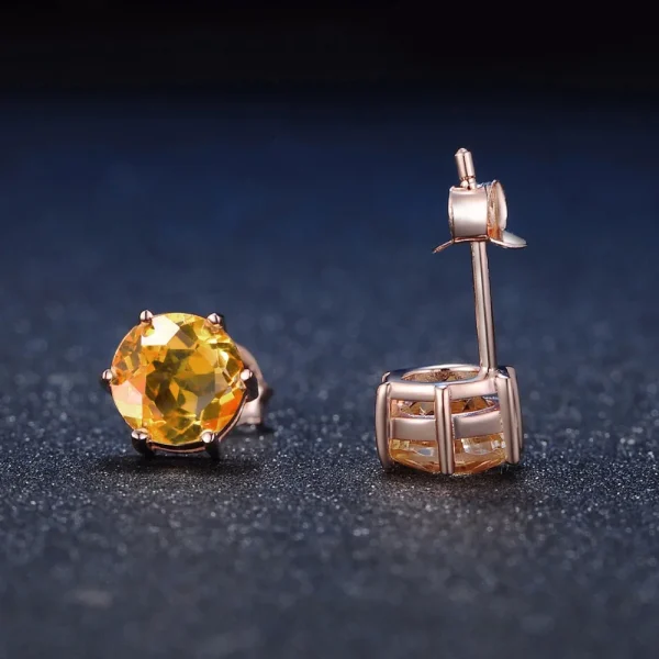 Bwell OL Style  Natural Gemstone 925 Sterling Silver J7mm Citrine Six Claws Stud Earrings S925 for Women EI027 - Image 4