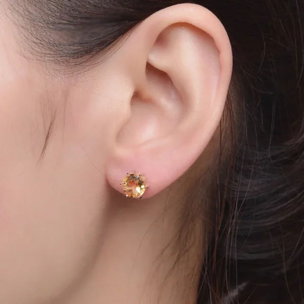 Bwell OL Style  Natural Gemstone 925 Sterling Silver J7mm Citrine Six Claws Stud Earrings S925 for Women EI027 - Image 5