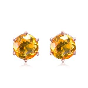 Bwell OL Style  Natural Gemstone 925 Sterling Silver J7mm Citrine Six Claws Stud Earrings S925 for Women EI027