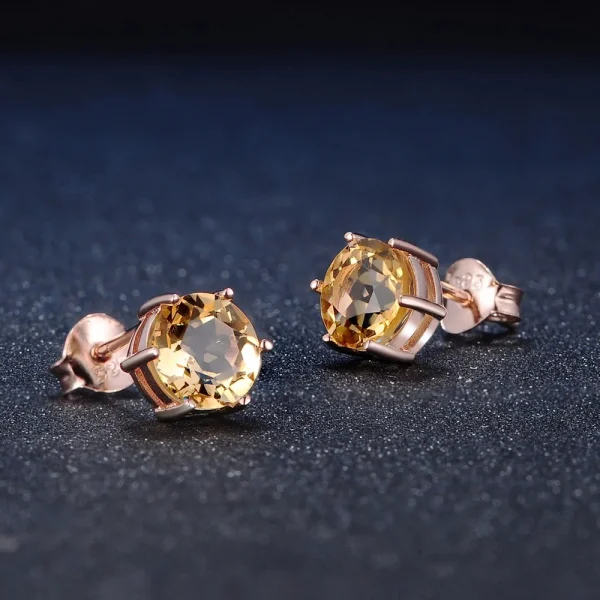 Bwell OL Style  Natural Gemstone 925 Sterling Silver J7mm Citrine Six Claws Stud Earrings S925 for Women EI027 - Image 3