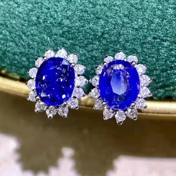 SGARIT Fine Jewelry18k White Gold 1ct Sri Lanka Royal Blue Natural Sapphire Diamond Earrings Wedding Daily Life Vintage Earrings - Image 7