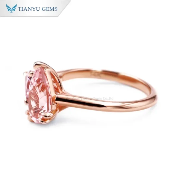 Tianyu Gems Hot Sale Pink Sapphire Pear Cut 6x10mm and Triangle 5.5mm 14k Rose Gold Ring for Women Daily Wear - Image 2