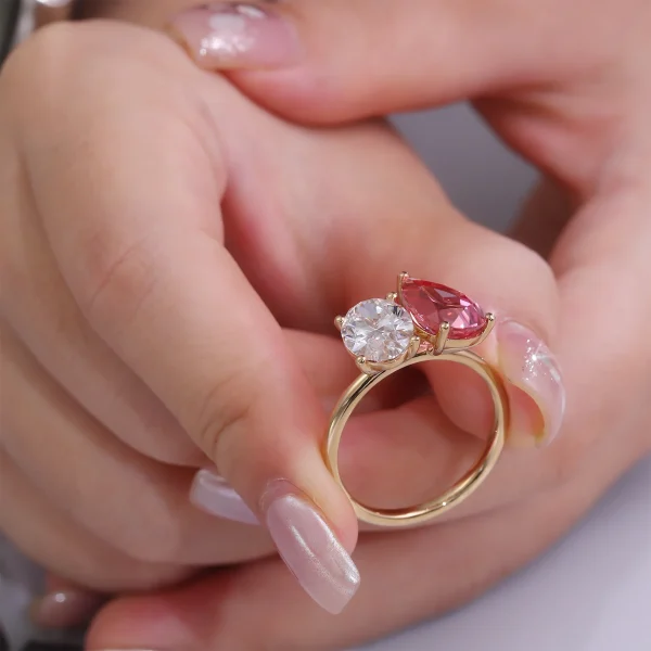 Custom Toi Et Moi 18KGold Lab Grown Diamond Lab Created Sapphire Engagement Ring IGI Certified 2 Stone Lab Diamond Wedding Ring - Image 2