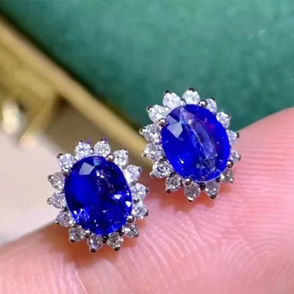 SGARIT Fine Jewelry18k White Gold 1ct Sri Lanka Royal Blue Natural Sapphire Diamond Earrings Wedding Daily Life Vintage Earrings - Image 4