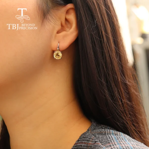 Checkboard Cut and Normal cut Natural citrine round 10mmgemstone Simple everyday design women's ring earrings jewelry set - Image 6