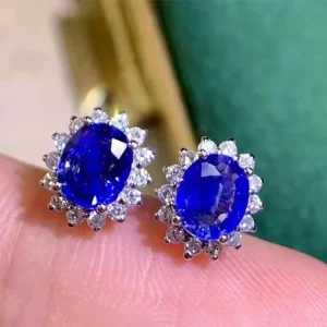 SGARIT Fine Jewelry18k White Gold 1ct Sri Lanka Royal Blue Natural Sapphire Diamond Earrings Wedding Daily Life Vintage Earrings