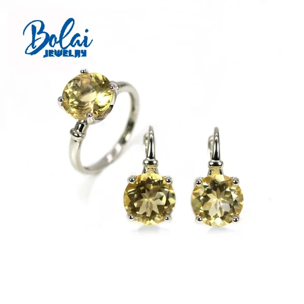 Checkboard Cut and Normal cut Natural citrine round 10mmgemstone Simple everyday design women's ring earrings jewelry set - Image 9