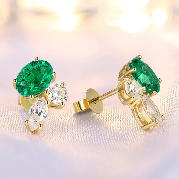 Charms Earrings Solid 18K Yellow Gold Earrings Studs for Women Lab Grown Emerald Handmade Jewelry Pendientes Mujer - Image 2