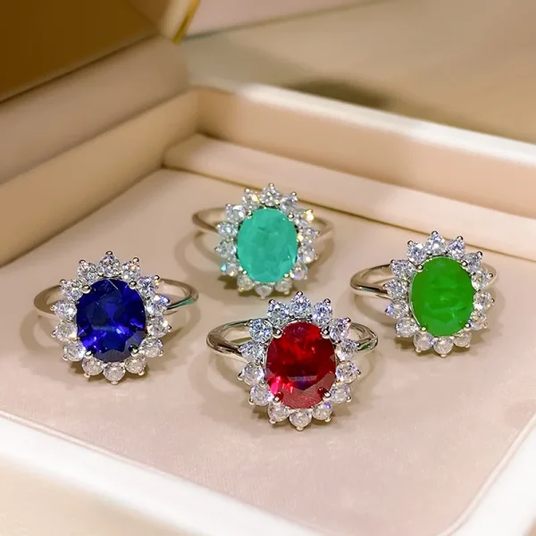 Wholesale Jewelry Artificial Retro Color Treasure Princess S925 Silver Ring Main Stone 8*10 Ring - Image 4